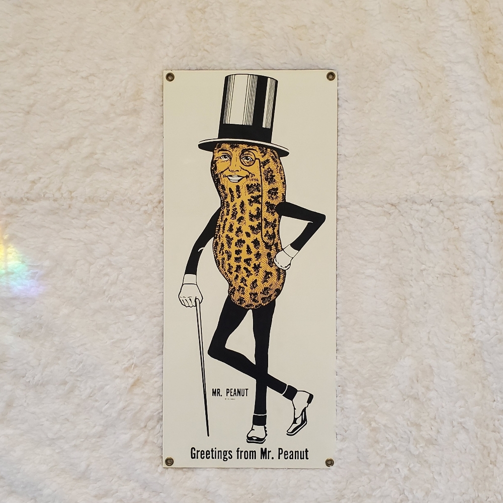 Mr. Peanut Porcelain Enameled STEEL Signby Ande Rooney. COLLECTIBLE.